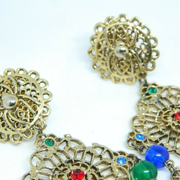 Renaissance Inspired Gold Tone Multi-Color Earring - Picture 2 of 5